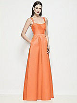 Side View Thumbnail - Portofino Orange Shaped Strap Basque Neck Satin Maxi Dress with Pleated Skirt