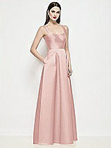 Side View Thumbnail - Rose Shaped Strap Basque Neck Satin Maxi Dress with Pleated Skirt