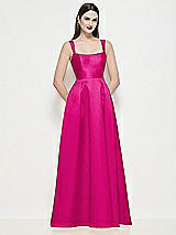 Front View Thumbnail - Think Pink Shaped Strap Basque Neck Satin Maxi Dress with Pleated Skirt