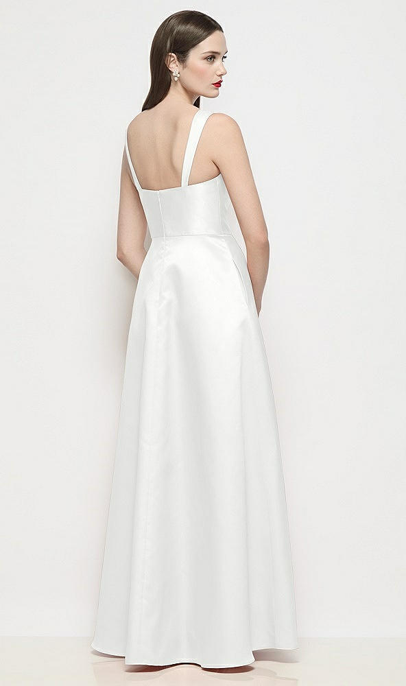 Back View - White Shaped Strap Basque Neck Satin Maxi Dress with Pleated Skirt