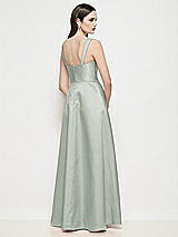Rear View Thumbnail - Willow Green Shaped Strap Basque Neck Satin Maxi Dress with Pleated Skirt