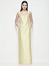 Front View Thumbnail - Butter Yellow Shaped Strap Basque Neck Satin Maxi Dress with Column Skirt