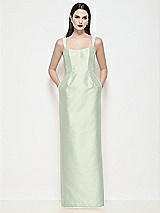 Front View Thumbnail - Mint Green Shaped Strap Basque Neck Satin Maxi Dress with Column Skirt