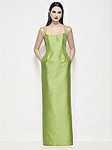 Front View Thumbnail - Mojito Shaped Strap Basque Neck Satin Maxi Dress with Column Skirt
