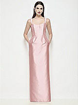 Front View Thumbnail - Ballet Pink Shaped Strap Basque Neck Satin Maxi Dress with Column Skirt