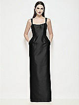 Front View Thumbnail - Black Shaped Strap Basque Neck Satin Maxi Dress with Column Skirt
