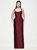 Front View Thumbnail - Cabernet Shaped Strap Basque Neck Satin Maxi Dress with Column Skirt