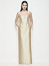 Front View Thumbnail - Champagne Shaped Strap Basque Neck Satin Maxi Dress with Column Skirt