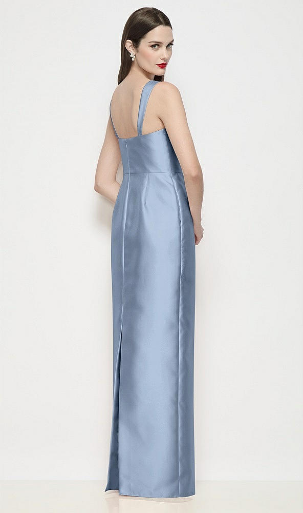 Back View - Cloudy Shaped Strap Basque Neck Satin Maxi Dress with Column Skirt