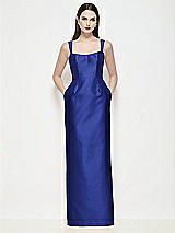 Front View Thumbnail - Cobalt Blue Shaped Strap Basque Neck Satin Maxi Dress with Column Skirt