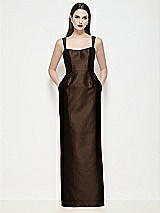 Front View Thumbnail - Espresso Shaped Strap Basque Neck Satin Maxi Dress with Column Skirt