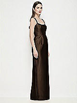 Side View Thumbnail - Espresso Shaped Strap Basque Neck Satin Maxi Dress with Column Skirt