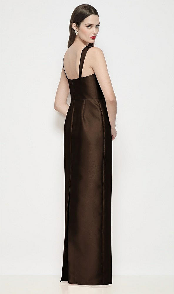 Back View - Espresso Shaped Strap Basque Neck Satin Maxi Dress with Column Skirt