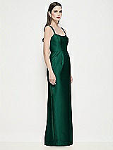 Side View Thumbnail - Hunter Green Shaped Strap Basque Neck Satin Maxi Dress with Column Skirt