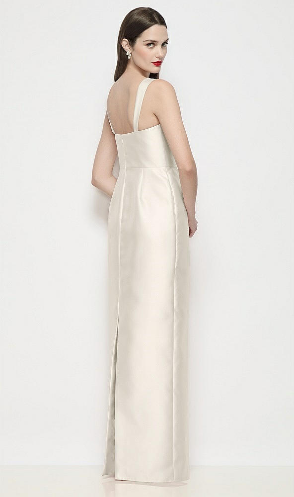 Back View - Ivory Shaped Strap Basque Neck Satin Maxi Dress with Column Skirt