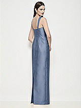 Rear View Thumbnail - Larkspur Blue Shaped Strap Basque Neck Satin Maxi Dress with Column Skirt