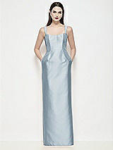 Front View Thumbnail - Mist Shaped Strap Basque Neck Satin Maxi Dress with Column Skirt