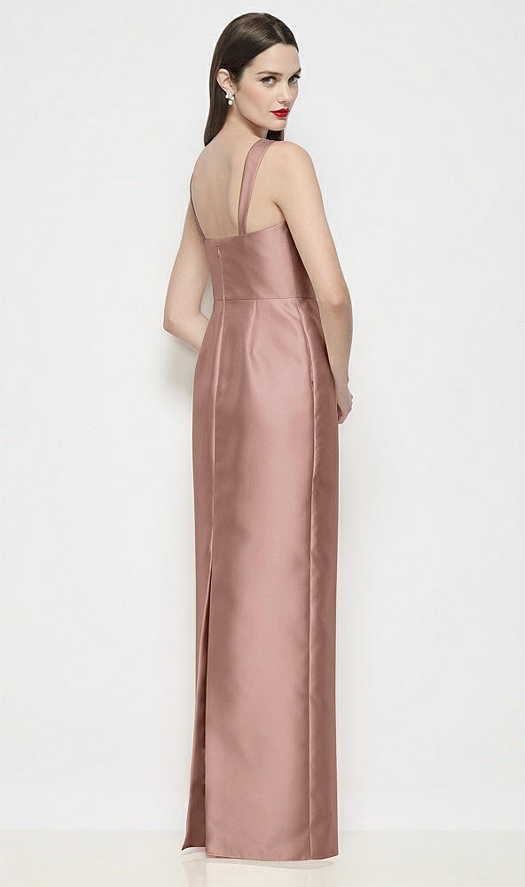 Back View - Neu Nude Shaped Strap Basque Neck Satin Maxi Dress with Column Skirt