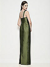 Rear View Thumbnail - Olive Green Shaped Strap Basque Neck Satin Maxi Dress with Column Skirt