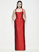 Front View Thumbnail - Poppy Red Shaped Strap Basque Neck Satin Maxi Dress with Column Skirt