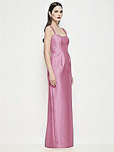 Side View Thumbnail - Powder Pink Shaped Strap Basque Neck Satin Maxi Dress with Column Skirt