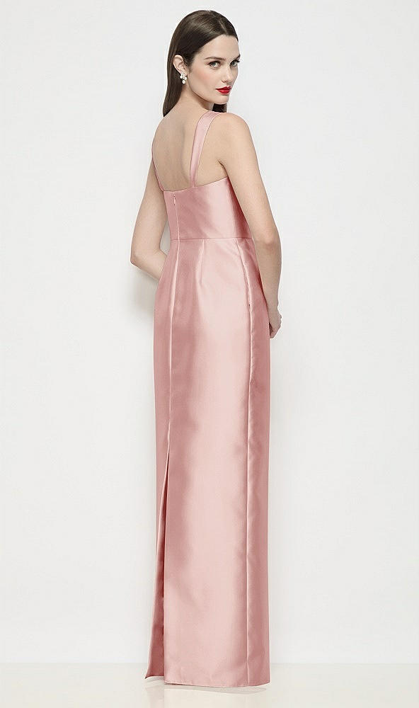 Back View - Rose Shaped Strap Basque Neck Satin Maxi Dress with Column Skirt