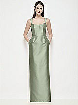 Front View Thumbnail - Sage Shaped Strap Basque Neck Satin Maxi Dress with Column Skirt