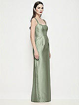 Side View Thumbnail - Sage Shaped Strap Basque Neck Satin Maxi Dress with Column Skirt