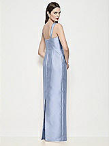 Rear View Thumbnail - Sky Blue Shaped Strap Basque Neck Satin Maxi Dress with Column Skirt