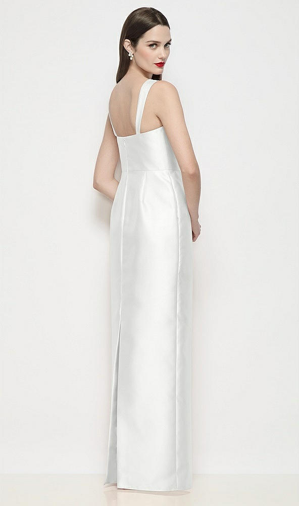 Back View - White Shaped Strap Basque Neck Satin Maxi Dress with Column Skirt