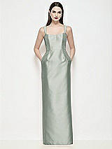Front View Thumbnail - Willow Green Shaped Strap Basque Neck Satin Maxi Dress with Column Skirt