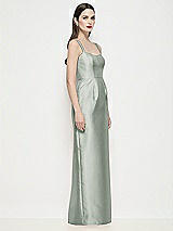 Side View Thumbnail - Willow Green Shaped Strap Basque Neck Satin Maxi Dress with Column Skirt