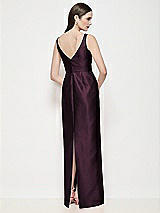 Rear View Thumbnail - Deep Plum Bateau Neck Satin Maxi Dress with Pleated Column Skirt
