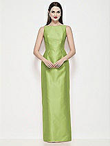Front View Thumbnail - Mojito Bateau Neck Satin Maxi Dress with Pleated Column Skirt