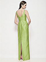 Rear View Thumbnail - Mojito Bateau Neck Satin Maxi Dress with Pleated Column Skirt