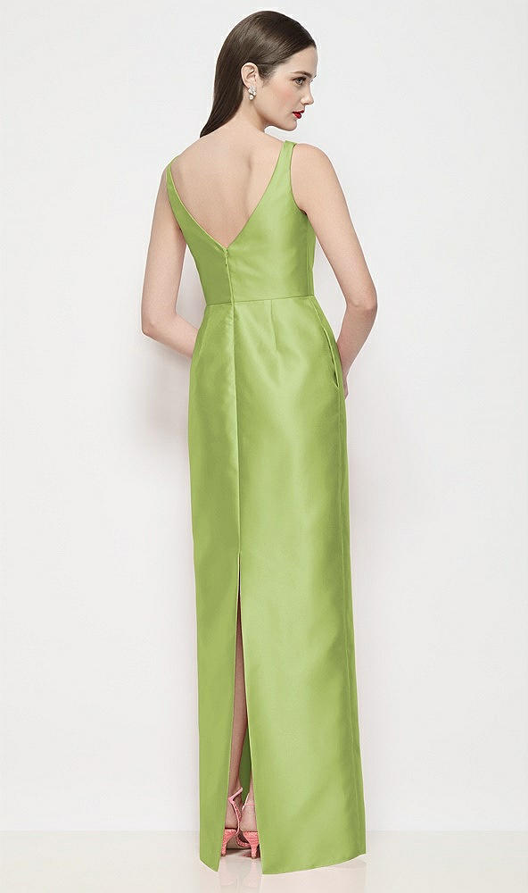 Back View - Mojito Bateau Neck Satin Maxi Dress with Pleated Column Skirt