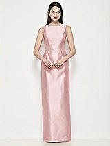 Front View Thumbnail - Ballet Pink Bateau Neck Satin Maxi Dress with Pleated Column Skirt