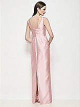 Rear View Thumbnail - Ballet Pink Bateau Neck Satin Maxi Dress with Pleated Column Skirt