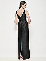 Rear View Thumbnail - Black Bateau Neck Satin Maxi Dress with Pleated Column Skirt