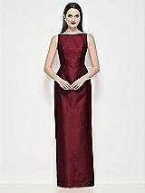 Front View Thumbnail - Cabernet Bateau Neck Satin Maxi Dress with Pleated Column Skirt