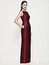 Side View Thumbnail - Cabernet Bateau Neck Satin Maxi Dress with Pleated Column Skirt