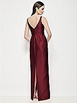 Rear View Thumbnail - Cabernet Bateau Neck Satin Maxi Dress with Pleated Column Skirt