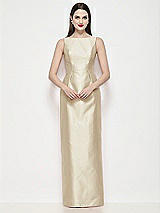 Front View Thumbnail - Champagne Bateau Neck Satin Maxi Dress with Pleated Column Skirt