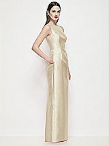 Side View Thumbnail - Champagne Bateau Neck Satin Maxi Dress with Pleated Column Skirt