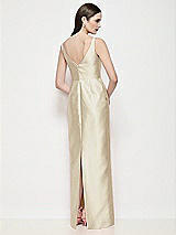 Rear View Thumbnail - Champagne Bateau Neck Satin Maxi Dress with Pleated Column Skirt