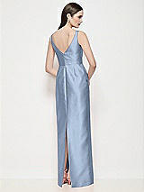 Rear View Thumbnail - Cloudy Bateau Neck Satin Maxi Dress with Pleated Column Skirt