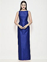 Front View Thumbnail - Cobalt Blue Bateau Neck Satin Maxi Dress with Pleated Column Skirt