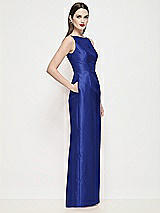 Side View Thumbnail - Cobalt Blue Bateau Neck Satin Maxi Dress with Pleated Column Skirt