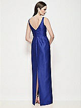 Rear View Thumbnail - Cobalt Blue Bateau Neck Satin Maxi Dress with Pleated Column Skirt