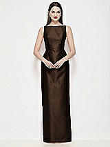 Front View Thumbnail - Espresso Bateau Neck Satin Maxi Dress with Pleated Column Skirt